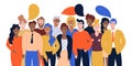 Colorful vector illustration in flat cartoon style group portrait of funny smiling office workers or clerks standing together Royalty Free Stock Photo